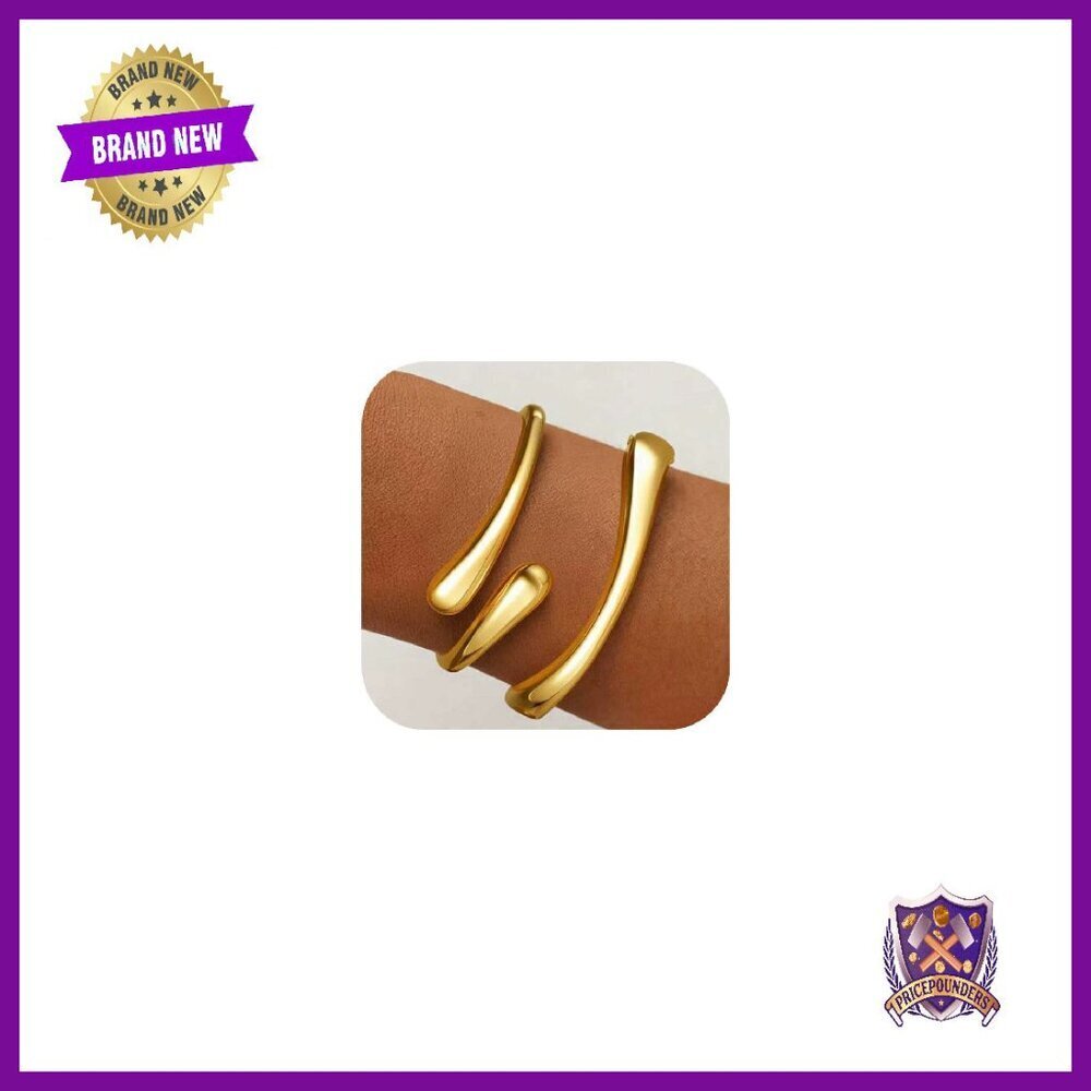 18K Gold Plated Chunky Bangle Bracelet Set Adjustable Waterproof